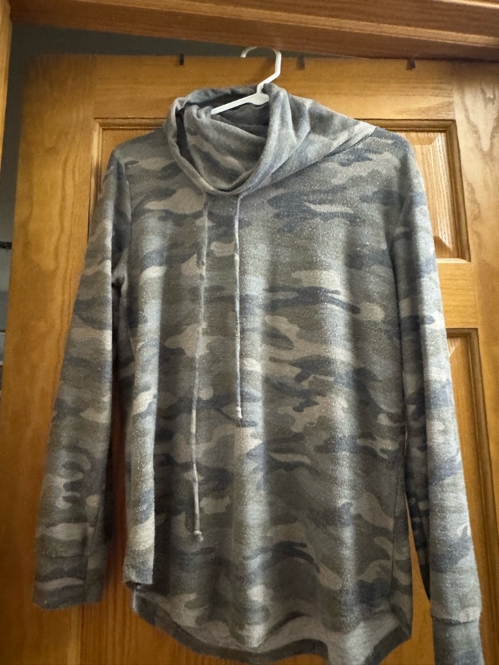 7th Ray Gray Camouflage Cowl Neck Sweater